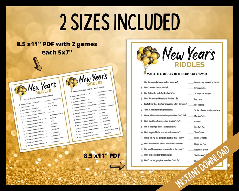 New Year's Eve Riddles, NYE Party Games, New Years Eve Printable Game, New Years Eve Party Games, Fun New Years Eve Jokes, Riddle Me This image 3