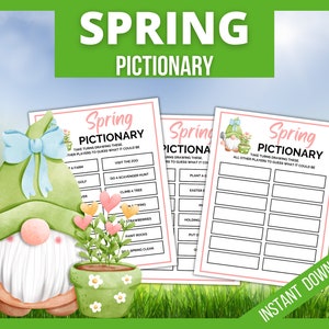 Spring Pictionary, Printable Spring Games, Spring Activity, Spring Party Game, Springtime Games for Kids Teens and Adults