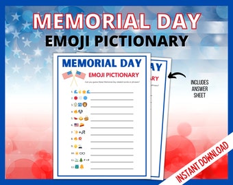 Memorial Day Emoji Game, Emoji Pictionary Game, Memorial Day Party Games for Kids, Patriotic Party Game Tween Games, Teen Games