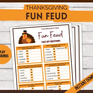 Fun Thanksgiving Feud Game, Printable Family Game, Friendly Feud, Trivia Quiz, Family Quiz, Family Game Night, Friendsgiving Party Game