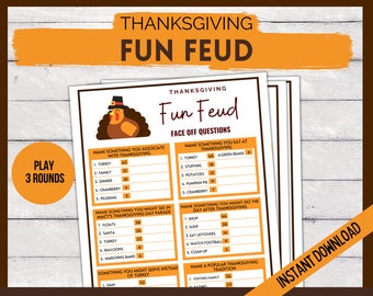 Fun Thanksgiving Feud Game, Printable Family Game, Friendly Feud, Trivia Quiz, Family Quiz, Family Game Night, Friendsgiving Party Game