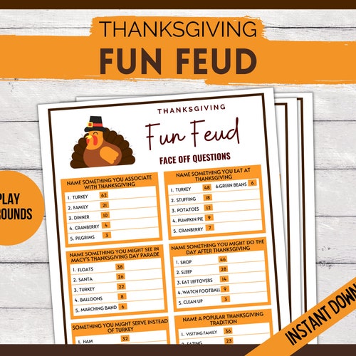 Fun Thanksgiving Feud Game Printable Family Game Friendly - Etsy