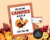 Thanksgiving Candy Guessing Game, Fall Party Game, Thanksgiving Printable Game, Guess how many candies, Printable Activity, Candy Contest