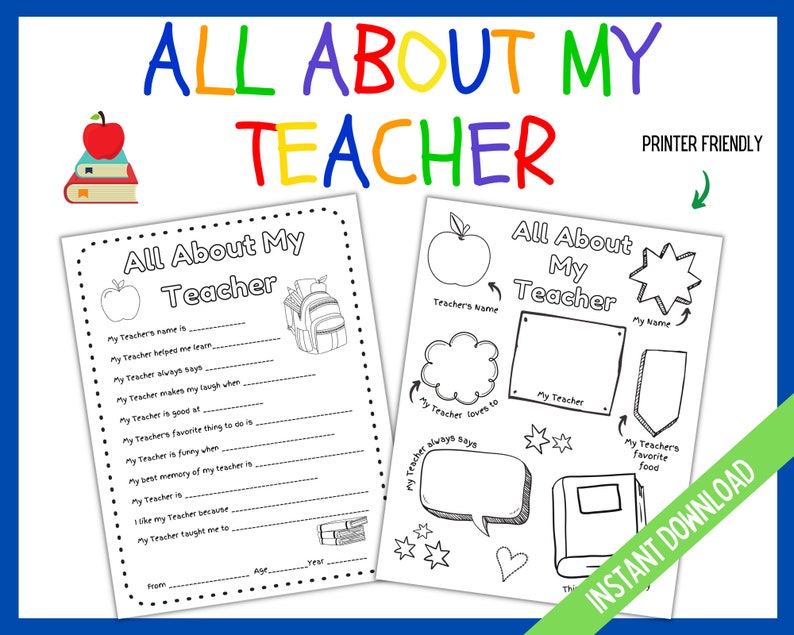 All About My Teacher Teacher Appreciation Week Printable - Etsy