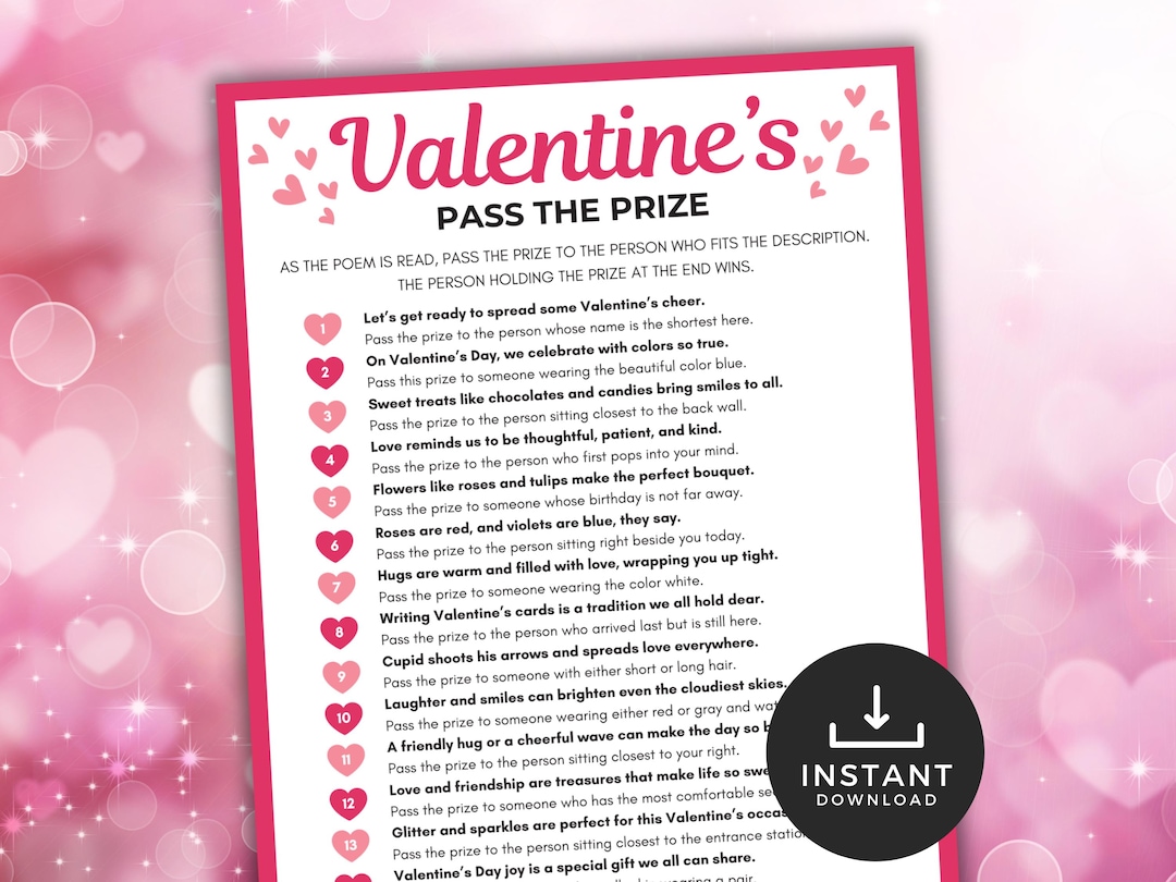 Valentines Pass the Prize Game, Printable Pass the Parcel, Valentines ...