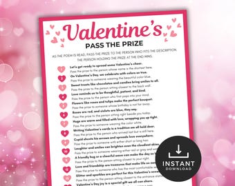 Valentines Pass the Prize Game, Printable Pass the Parcel, Valentines pass the present, Valentine's Party Game, Gift Exchange