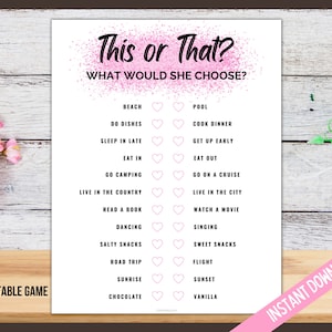 This or That Game, Would You Rather, Printable Party Phone Game for Her ...
