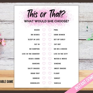 This or That Game, Would You Rather, Printable Party Phone Game for Her ...