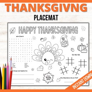 Thanksgiving Placemat, Happy Thanksgiving activity, Thanksgiving coloring page, Printable Thanksgiving Activity Sheet, Classroom Activity