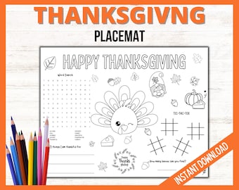 Thanksgiving Placemat, Happy Thanksgiving activity, Thanksgiving coloring page, Printable Thanksgiving Activity Sheet, Classroom Activity