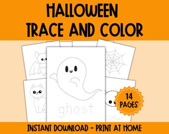 Halloween Trace and Color, Kids Halloween Classroom Coloring Pages ...