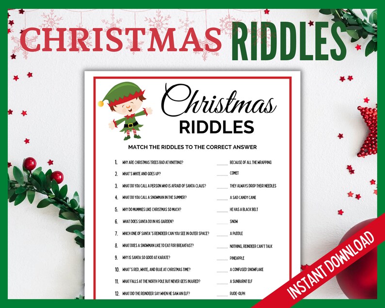 Christmas Riddles Printable Xmas Games Holiday Activities - Etsy