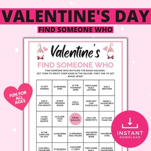 Valentines Find Someone Who Game, Valentines Day Game, Valentines Activity for Kids, Classroom Valentines, Valentines Printables