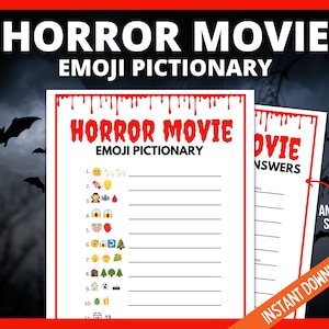 Halloween Horror Movie Emoji Pictionary, Halloween Printable Game, Halloween Trivia, Scary Movie Trivia, Halloween Quiz, Teen Halloween Game image 1