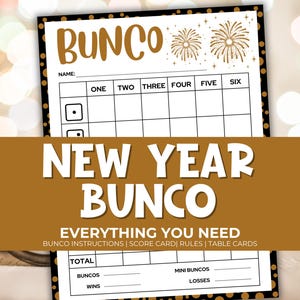 New Year Bunco Printable Party Pack and Scorecards, Bunco Game Rules, Tally Sheet, Download, New Years Eve Party Game, Dice Game