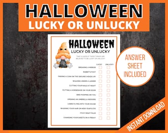 Halloween Lucky or Unlucky, Spooky Halloween Printable Game, Family Trivia Game, Kids and Adults Party Games, activities, Classroom Game