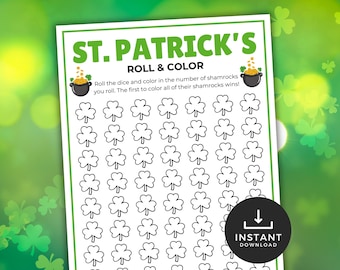 Roll and color St Patricks Day Printable Game, St Patrick's Activity for kids, Coloring Game, St Patricks Game for kids, Classroom Activity
