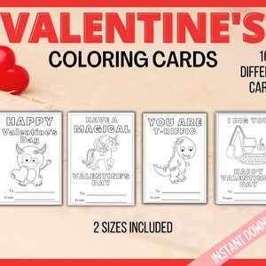 Valentine Coloring Cards, Printable Valentine's Day Cards, Kids Valentines Cards, Printable Coloring Valentines Cards, Classroom Cards image 3