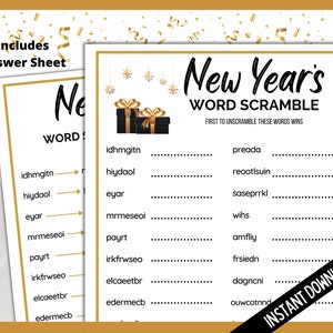 New Year's Eve Word Scramble, New Year's Eve Party Printable Games, Holiday Party Games, Party Word Scramble Printable, NYE Party Games image 3