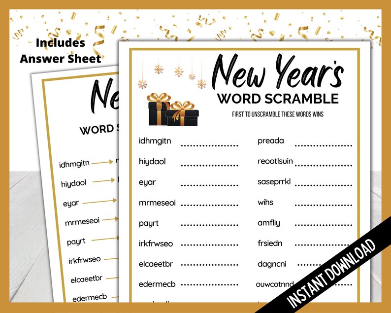 New Year's Eve Word Scramble, New Year's Eve Party Printable Games, Holiday Party Games, Party Word Scramble Printable, NYE Party Games image 3