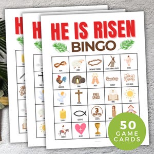 Jogo de Bingo de Páscoa, Bingo Ele Ressuscitou, Sala de Aula de Páscoa, Jogo de Grupo Ressurreição, 50 Cartões de Bingo para Imprimir, Igreja, Religioso, Jogo Católico