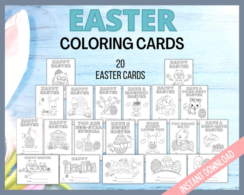 Easter Coloring Cards, Printable Easter Cards, Kids Easter Cards, Printable Coloring Easter Cards, Classroom Cards, Kids Easter Activity image 5