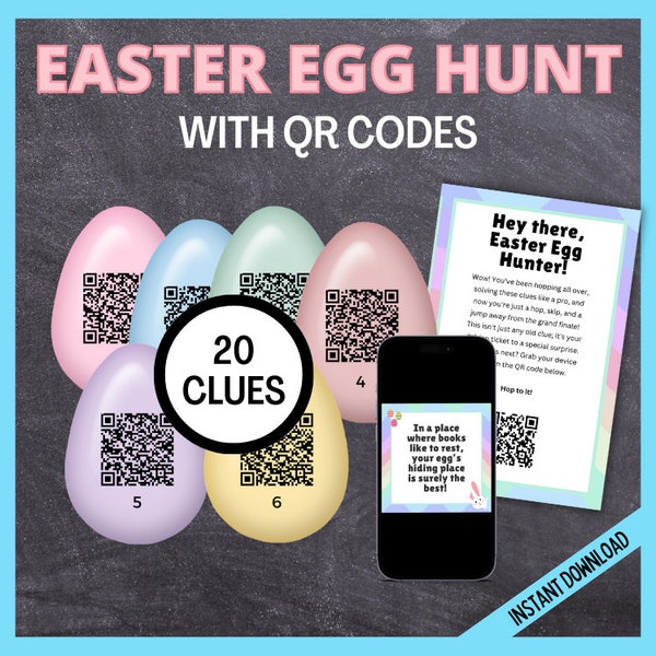 QR Code Easter Treasure Hunt for Teens, Easter Egg Scavenger Hunt with QR Codes, Hunt for Hidden Clues QR Codes, Kids Printable Easter Hunt