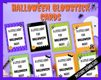 Halloween Glowstick Cards, A little Light to Glow Your Night Halloween Glow Stick Tag, Glow Stick Party Favor Tags, Halloween Favor Tags