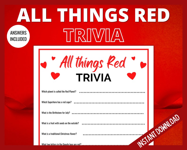 Red Colour Questions Valentines Day Color Red Trivia Game, Kids Valentines Classroom ...