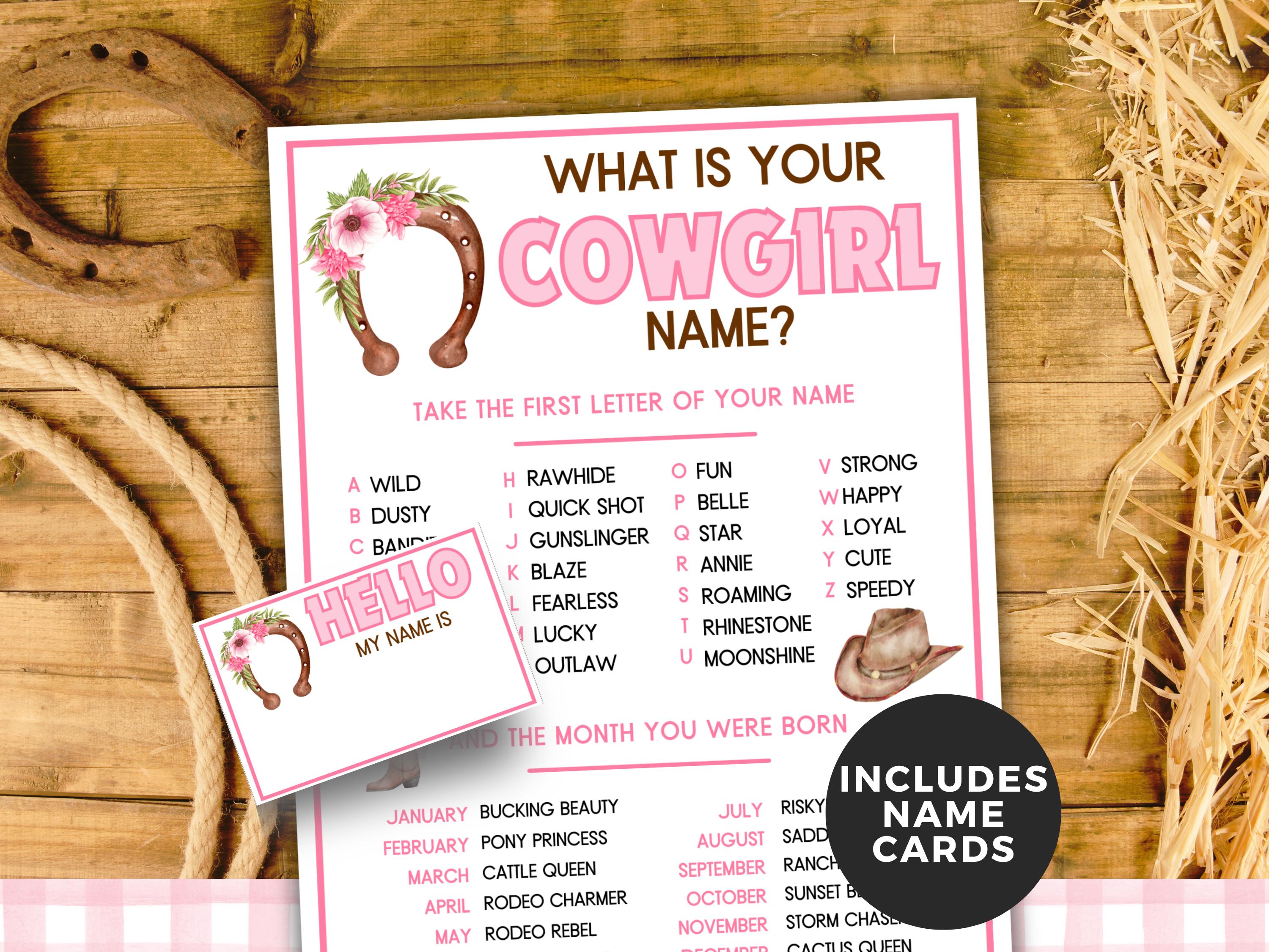 What's Your Cowgirl Name Game, Printable Cowgirl Party Game, Western ...