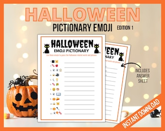 Halloween Emoji Pictionary Edition 1, Halloween Pictionary, Halloween Printable Games for Kids, Halloween Party Trivia, Family Quiz