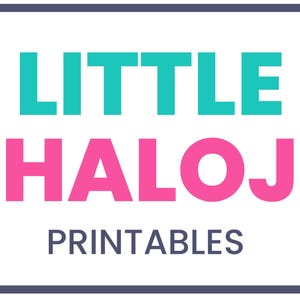 May include: A rectangular logo featuring the text LITTLE in teal, HALOJ in pink, and PRINTABLES in dark gray, all enclosed within a dark gray border. The design is set against a white background, presenting a clean and clear graphic layout.