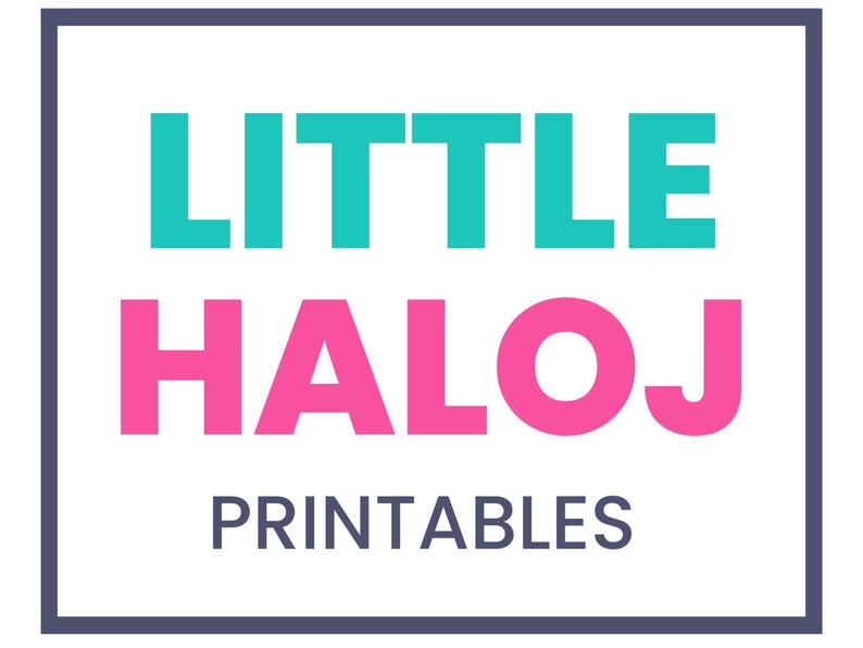May include: A rectangular logo featuring the text LITTLE in teal, HALOJ in pink, and PRINTABLES in dark gray, all enclosed within a dark gray border. The design is set against a white background, presenting a clean and clear graphic layout.