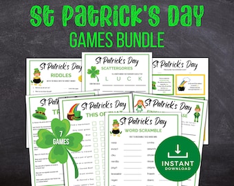 St Patrick's Day 7 Games Bundle, St Paddy's Day Printable Games Bundle, St Patrick's Fun Party Games