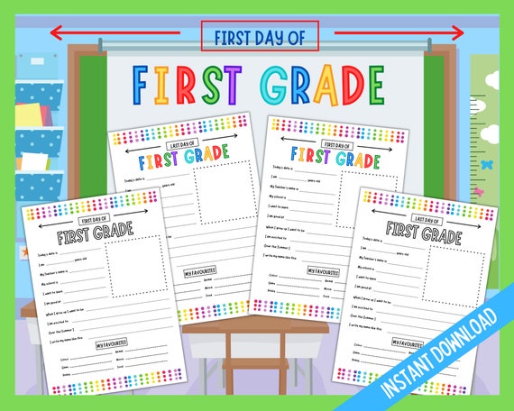 First Day of First Grade, Last Day of First Grade Printables, Back To School Printable, School Questionnaire, Kids school questionnaire Il_570xn