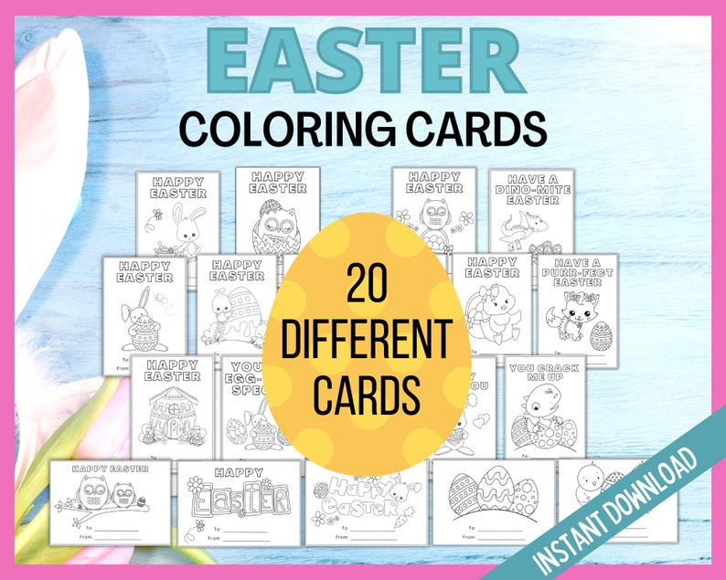 Easter Coloring Cards, Printable Easter Cards, Kids Easter Cards, Printable Coloring Easter Cards, Classroom Cards, Kids Easter Activity image 1