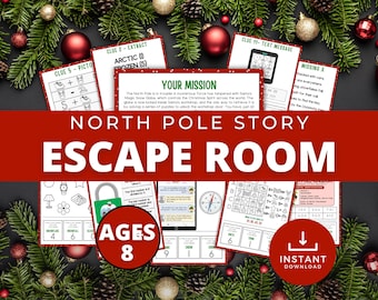 Christmas Escape Room, DIY Escape Room Kit, Printable North Pole Christmas Game for Kids, Teens, Family Escape Room Puzzle, Holiday activity