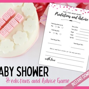 Prédictions et conseils de bébé, cartes de prévision de douche de bébé, jeu de douche de bébé de prévision, jeu de prévision de douche de bébé, douche rose de bébé