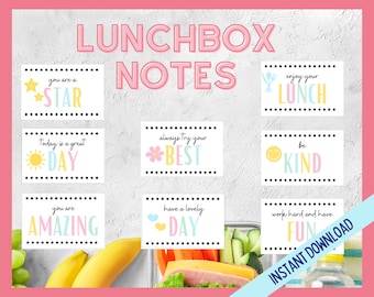 Notas de lancheira para crianças, notas de volta às aulas, notas de almoço para impressão, notas de lancheira brilhantes, notas de afirmação positiva de lancheira