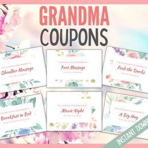 Cupones de la abuela, Regalos imprimibles para la abuela, Cupones del Día de la Madre, Regalo del Día de la Madre para la Abuela, Regalos de los Abuelos, Día de los Abuelos