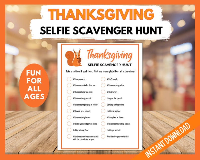 Thanksgiving Selfie Photo Scavenger Hunt, Printable Thanksgiving Games, Teen Selfie Scavenger Hunt, Fall Printable Selfie Scavenger Hunt image 1