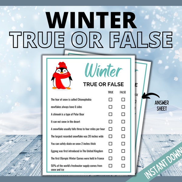 Winter True of False, Fun Wintertime Games, Winter Party Game, Wintertime Activity, Cold Weather Fun Game for Kids, Teens and Adults