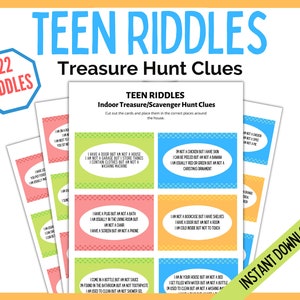 Teen Riddles, Teen Treasure Hunt, Teen Scavenger Hunt, Indoor Clues, Teen Clues, Birthday Treasure Hunt, Birthday Scavenger Hunt, Teen Games