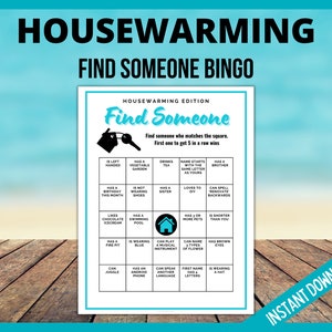 Housewarming Printable Game, Housewarming Find Someone Who BINGO |  New House, Housewarming Party Games, Homeowner game