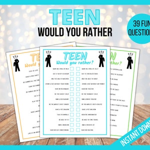 Teen Would You Rather Game, This or That Game, Printable Party Game, Party Games for Teenagers, Teen Party Printable