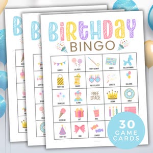 Birthday Bingo, Birthday Activity, 30 Printable Birthday Party Bingo Game Cards for Adults, Kids, Teens,