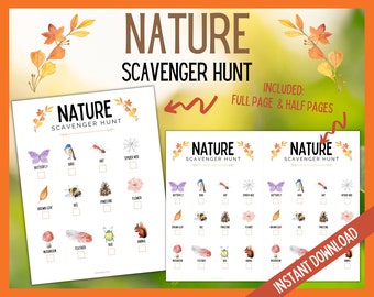 Nature Scavenger Hunt, Printable Scavenger Hunt for kids, Outdoor Nature Scavenger Hunt, Watercolor Nature Hunt, Scavenger Checklist