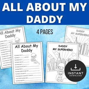Carta Todo sobre mi papá, Papá mi superhéroe, Tarjeta para colorear imprimible para papá, Regalo para niños Todo sobre papá, Idea de regalo para el Día del Padre,