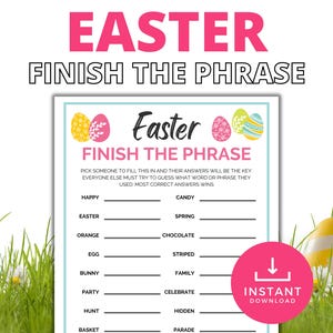 Easter Finish the Phrase, Easter Party Game, Fun Easter Bunny Printable Games, Kids Activities, Easter Word Game, Easter Celebration Game