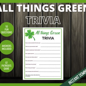 All Things Green Trivia, St Patrick's Day Green Trivia, St Patricks Day Games, Teen St Patricks Day, St Paddy's Party Games, Trivia Game image 2